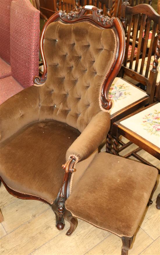 A button back chair and foot stool